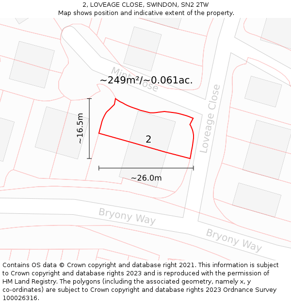 2, LOVEAGE CLOSE, SWINDON, SN2 2TW: Plot and title map