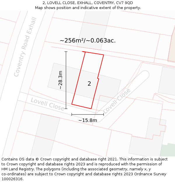 2, LOVELL CLOSE, EXHALL, COVENTRY, CV7 9QD: Plot and title map