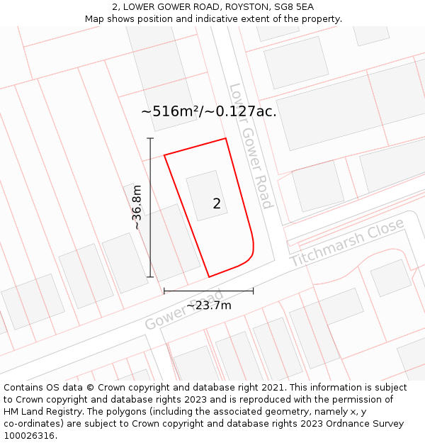 2, LOWER GOWER ROAD, ROYSTON, SG8 5EA: Plot and title map