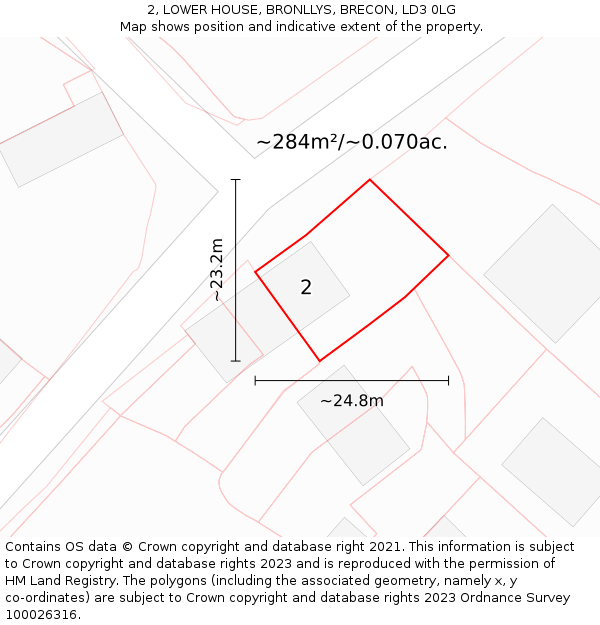 2, LOWER HOUSE, BRONLLYS, BRECON, LD3 0LG: Plot and title map