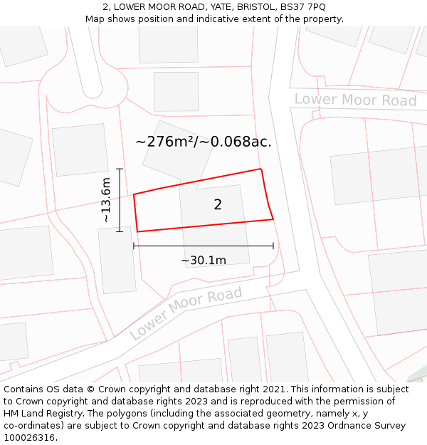 2, LOWER MOOR ROAD, YATE, BRISTOL, BS37 7PQ: Plot and title map
