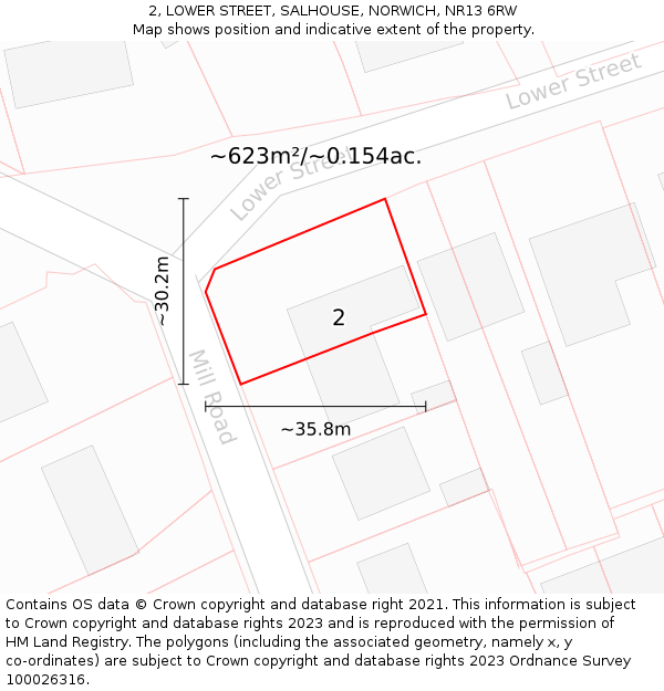 2, LOWER STREET, SALHOUSE, NORWICH, NR13 6RW: Plot and title map