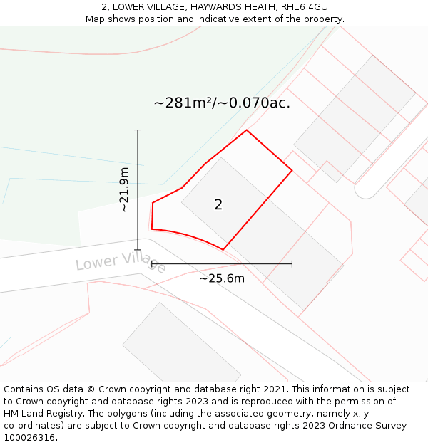 2, LOWER VILLAGE, HAYWARDS HEATH, RH16 4GU: Plot and title map