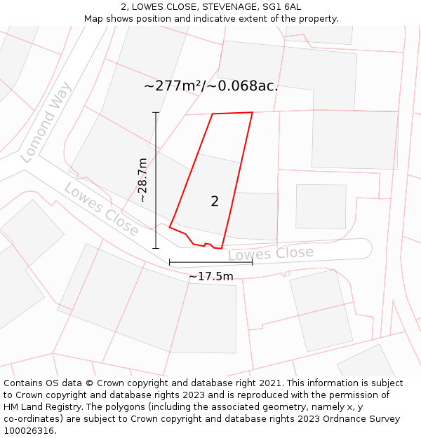 2, LOWES CLOSE, STEVENAGE, SG1 6AL: Plot and title map