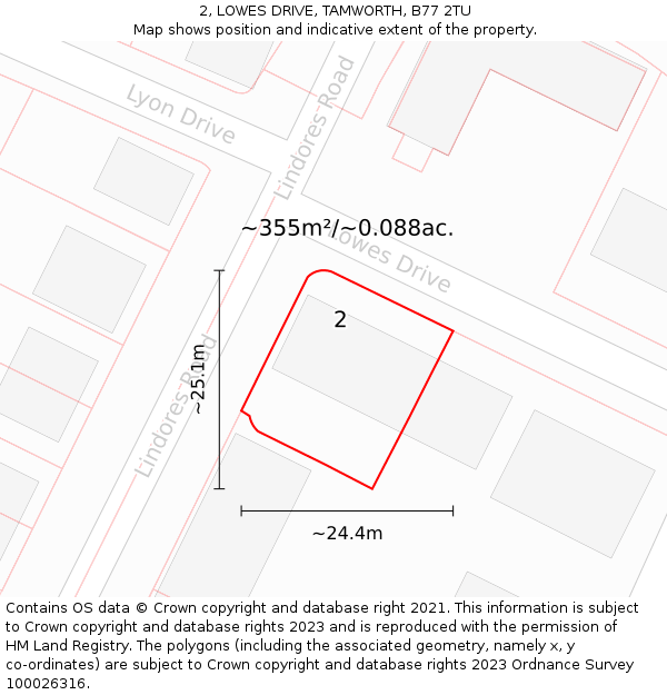 2, LOWES DRIVE, TAMWORTH, B77 2TU: Plot and title map