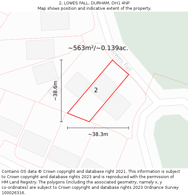 2, LOWES FALL, DURHAM, DH1 4NP: Plot and title map