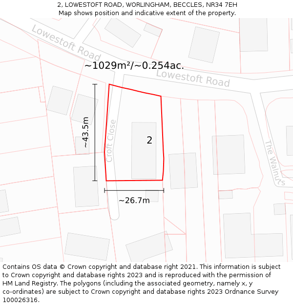 2, LOWESTOFT ROAD, WORLINGHAM, BECCLES, NR34 7EH: Plot and title map