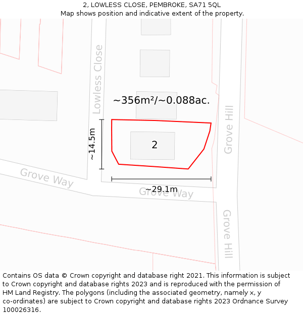 2, LOWLESS CLOSE, PEMBROKE, SA71 5QL: Plot and title map