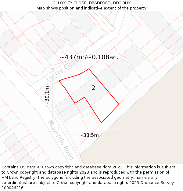 2, LOXLEY CLOSE, BRADFORD, BD2 3HX: Plot and title map