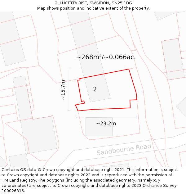 2, LUCETTA RISE, SWINDON, SN25 1BG: Plot and title map