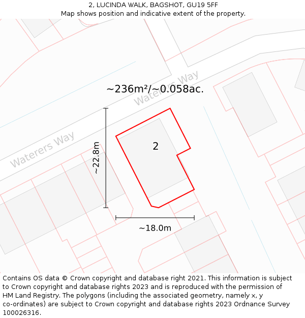 2, LUCINDA WALK, BAGSHOT, GU19 5FF: Plot and title map