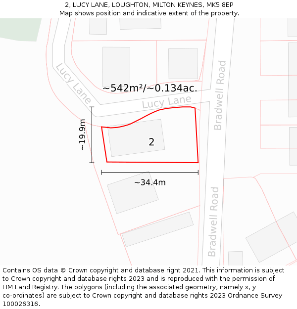 2, LUCY LANE, LOUGHTON, MILTON KEYNES, MK5 8EP: Plot and title map