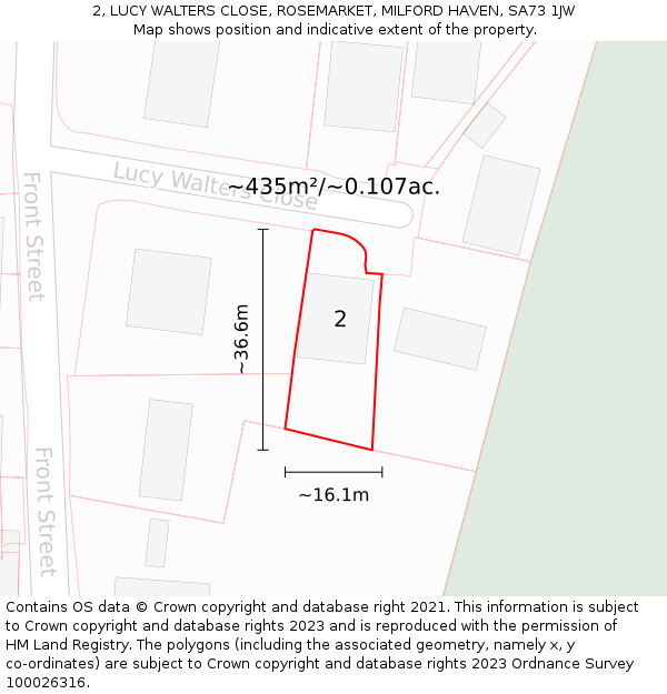 2, LUCY WALTERS CLOSE, ROSEMARKET, MILFORD HAVEN, SA73 1JW: Plot and title map