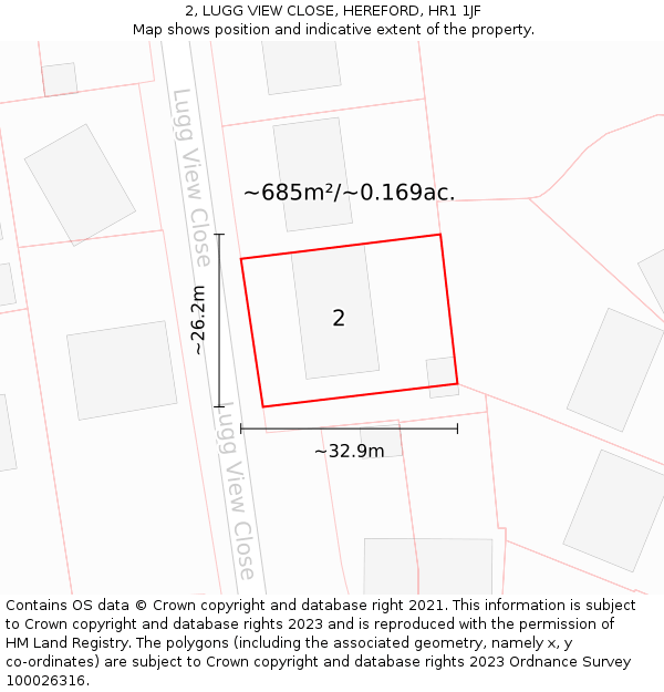 2, LUGG VIEW CLOSE, HEREFORD, HR1 1JF: Plot and title map