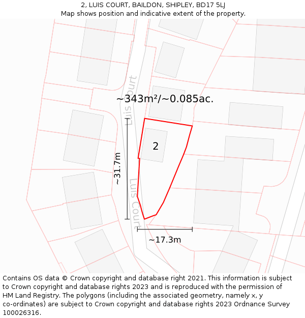 2, LUIS COURT, BAILDON, SHIPLEY, BD17 5LJ: Plot and title map