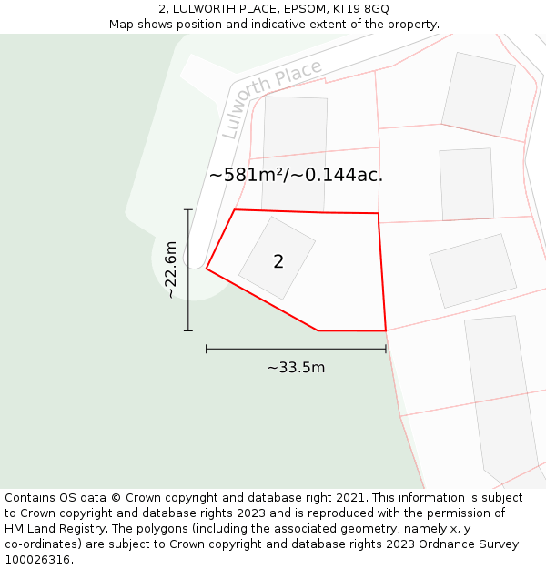 2, LULWORTH PLACE, EPSOM, KT19 8GQ: Plot and title map