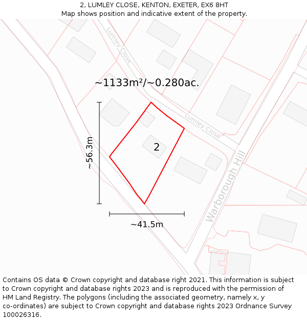 2, LUMLEY CLOSE, KENTON, EXETER, EX6 8HT: Plot and title map