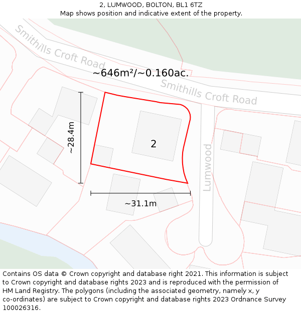 2, LUMWOOD, BOLTON, BL1 6TZ: Plot and title map