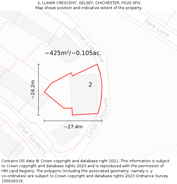 2, LUNAR CRESCENT, SELSEY, CHICHESTER, PO20 0FN: Plot and title map