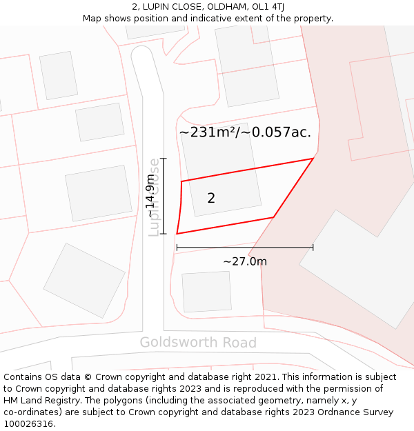 2, LUPIN CLOSE, OLDHAM, OL1 4TJ: Plot and title map