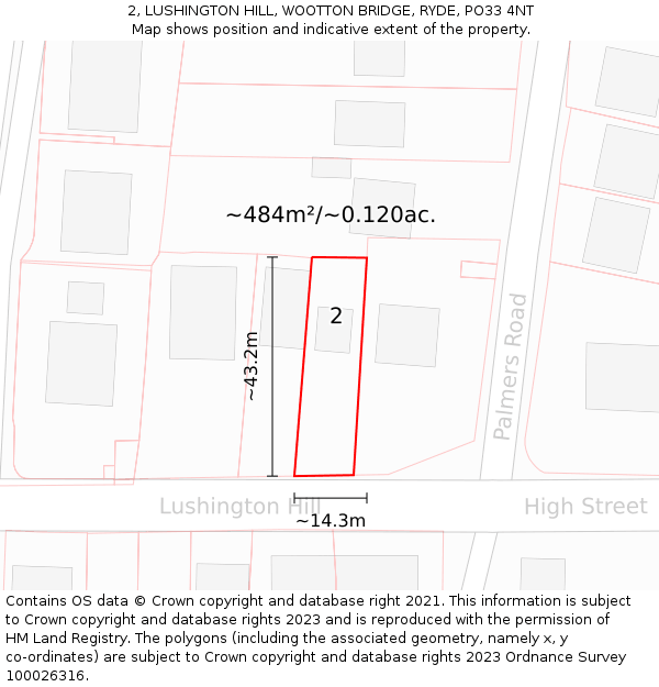 2, LUSHINGTON HILL, WOOTTON BRIDGE, RYDE, PO33 4NT: Plot and title map