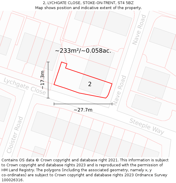 2, LYCHGATE CLOSE, STOKE-ON-TRENT, ST4 5BZ: Plot and title map