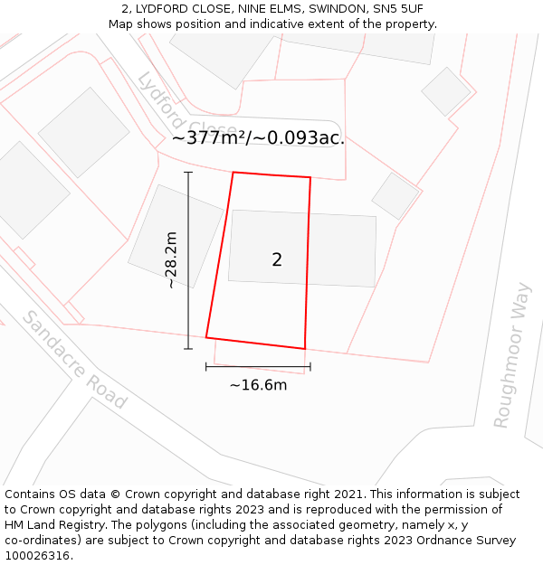 2, LYDFORD CLOSE, NINE ELMS, SWINDON, SN5 5UF: Plot and title map