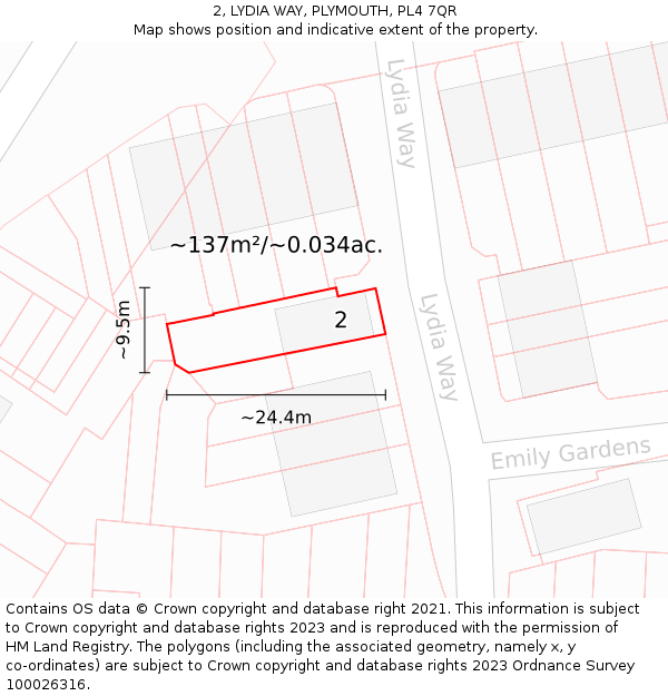 2, LYDIA WAY, PLYMOUTH, PL4 7QR: Plot and title map