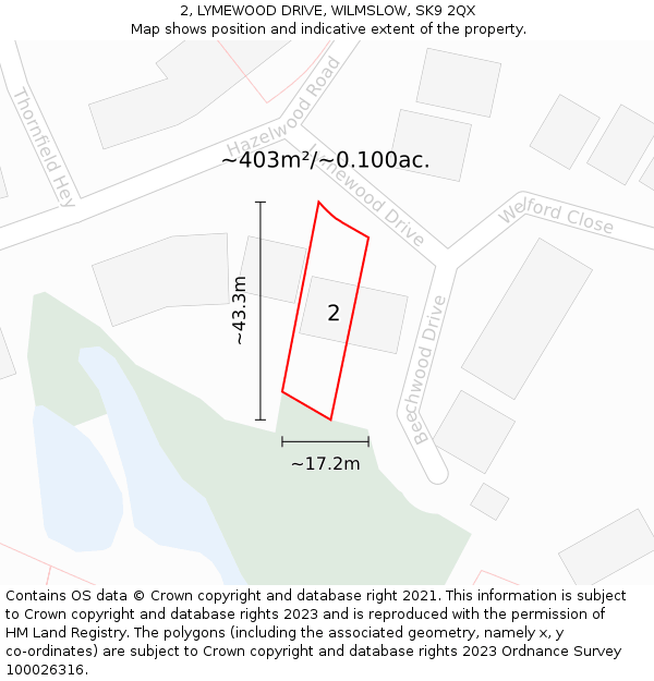 2, LYMEWOOD DRIVE, WILMSLOW, SK9 2QX: Plot and title map