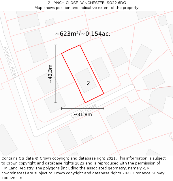 2, LYNCH CLOSE, WINCHESTER, SO22 6DG: Plot and title map