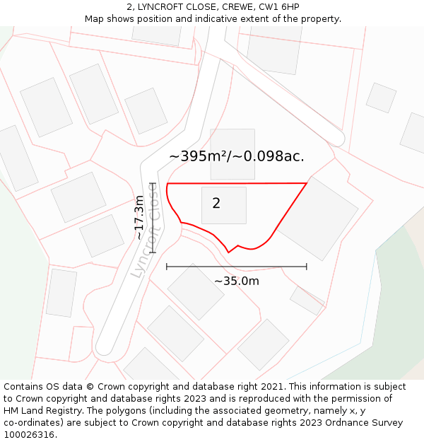 2, LYNCROFT CLOSE, CREWE, CW1 6HP: Plot and title map