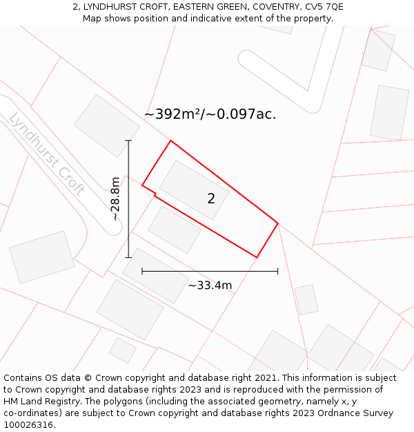 2, LYNDHURST CROFT, EASTERN GREEN, COVENTRY, CV5 7QE: Plot and title map