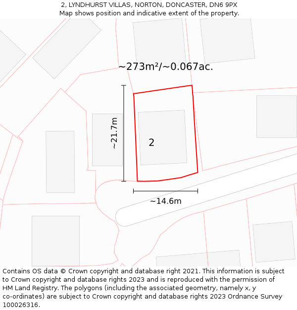 2, LYNDHURST VILLAS, NORTON, DONCASTER, DN6 9PX: Plot and title map