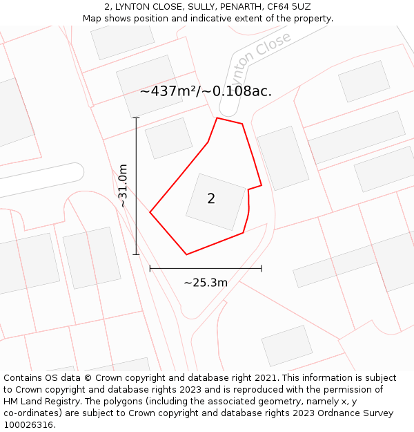 2, LYNTON CLOSE, SULLY, PENARTH, CF64 5UZ: Plot and title map