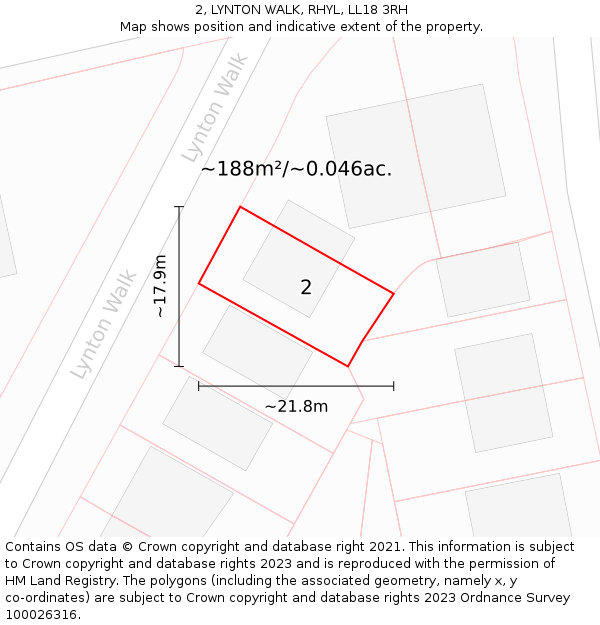 2, LYNTON WALK, RHYL, LL18 3RH: Plot and title map