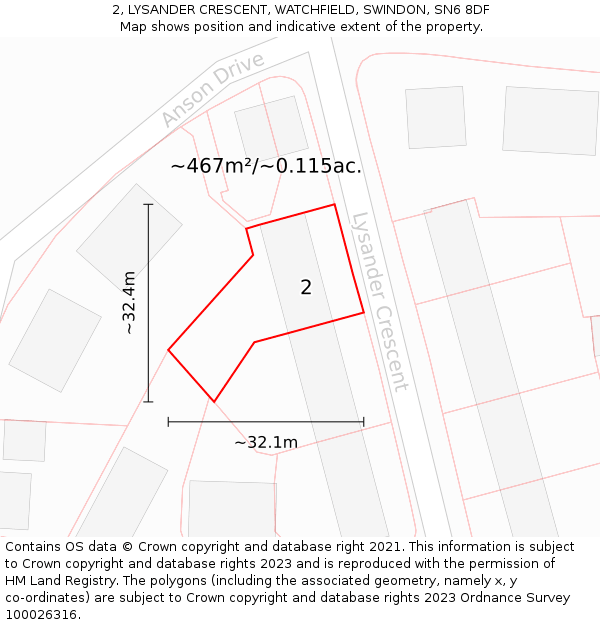 2, LYSANDER CRESCENT, WATCHFIELD, SWINDON, SN6 8DF: Plot and title map