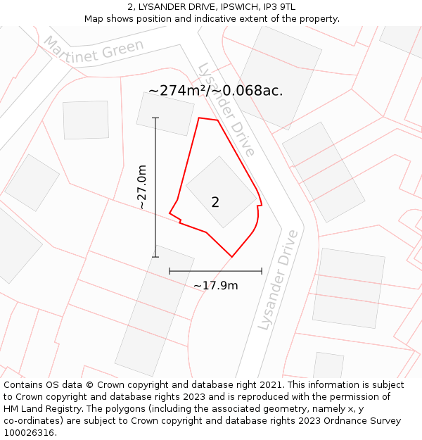 2, LYSANDER DRIVE, IPSWICH, IP3 9TL: Plot and title map