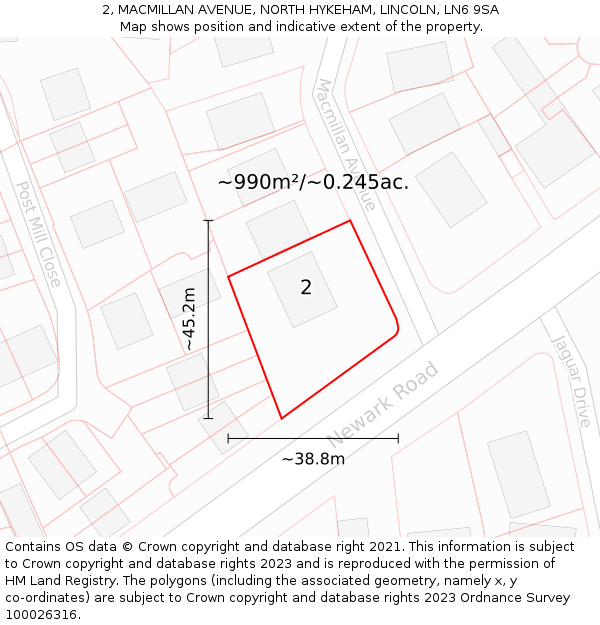 2, MACMILLAN AVENUE, NORTH HYKEHAM, LINCOLN, LN6 9SA: Plot and title map