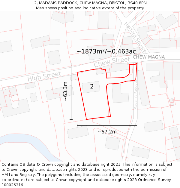 2, MADAMS PADDOCK, CHEW MAGNA, BRISTOL, BS40 8PN: Plot and title map