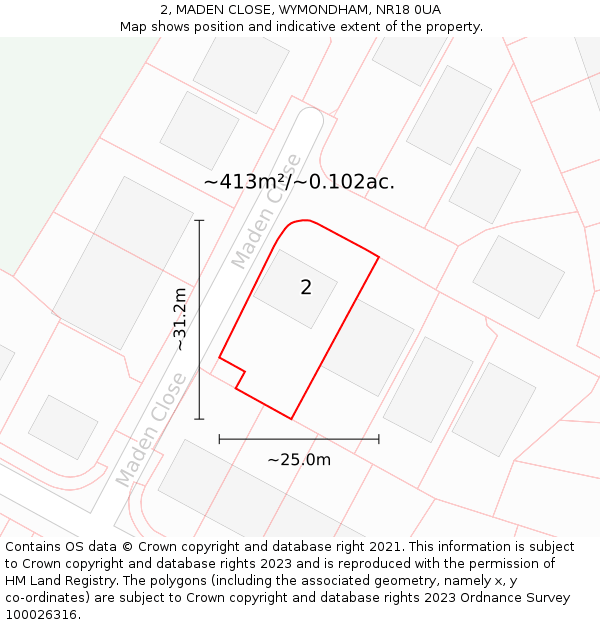 2, MADEN CLOSE, WYMONDHAM, NR18 0UA: Plot and title map