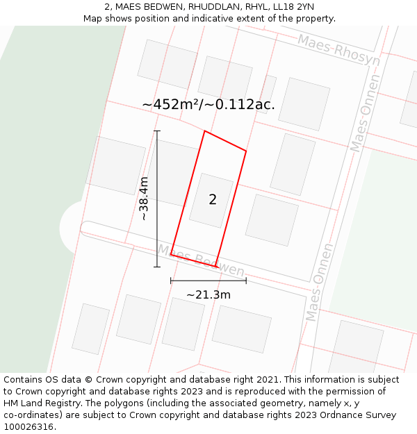 2, MAES BEDWEN, RHUDDLAN, RHYL, LL18 2YN: Plot and title map