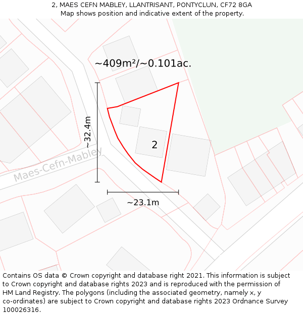 2, MAES CEFN MABLEY, LLANTRISANT, PONTYCLUN, CF72 8GA: Plot and title map