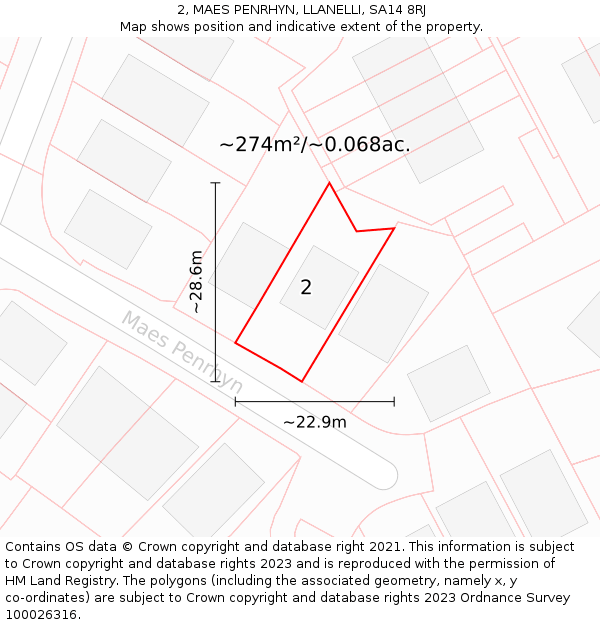 2, MAES PENRHYN, LLANELLI, SA14 8RJ: Plot and title map