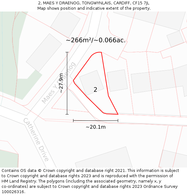 2, MAES Y DRAENOG, TONGWYNLAIS, CARDIFF, CF15 7JL: Plot and title map