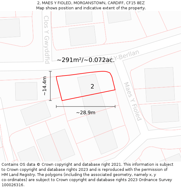 2, MAES Y FIOLED, MORGANSTOWN, CARDIFF, CF15 8EZ: Plot and title map