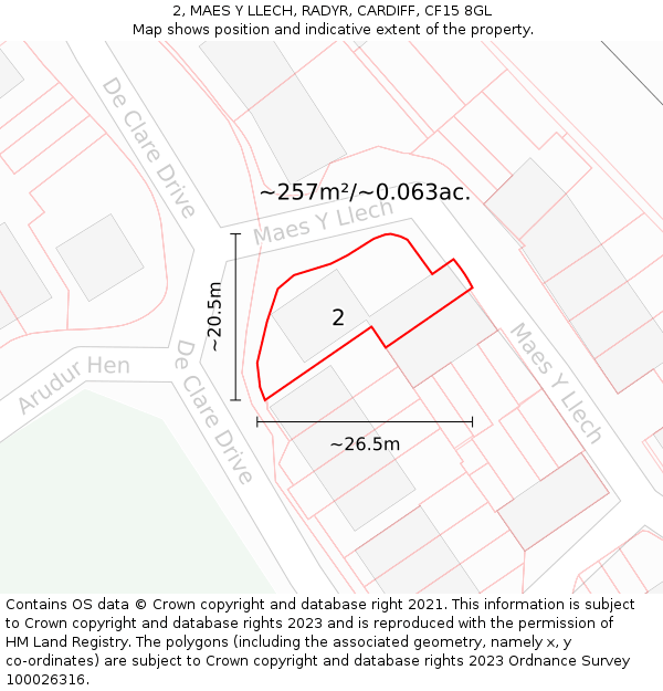 2, MAES Y LLECH, RADYR, CARDIFF, CF15 8GL: Plot and title map