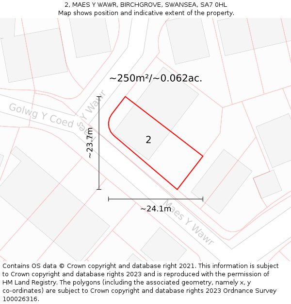 2, MAES Y WAWR, BIRCHGROVE, SWANSEA, SA7 0HL: Plot and title map