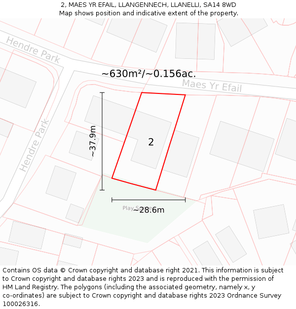 2, MAES YR EFAIL, LLANGENNECH, LLANELLI, SA14 8WD: Plot and title map