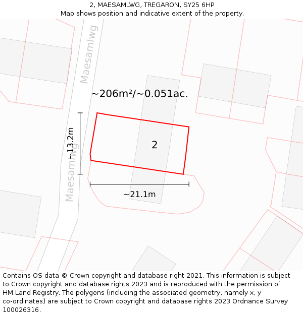 2, MAESAMLWG, TREGARON, SY25 6HP: Plot and title map