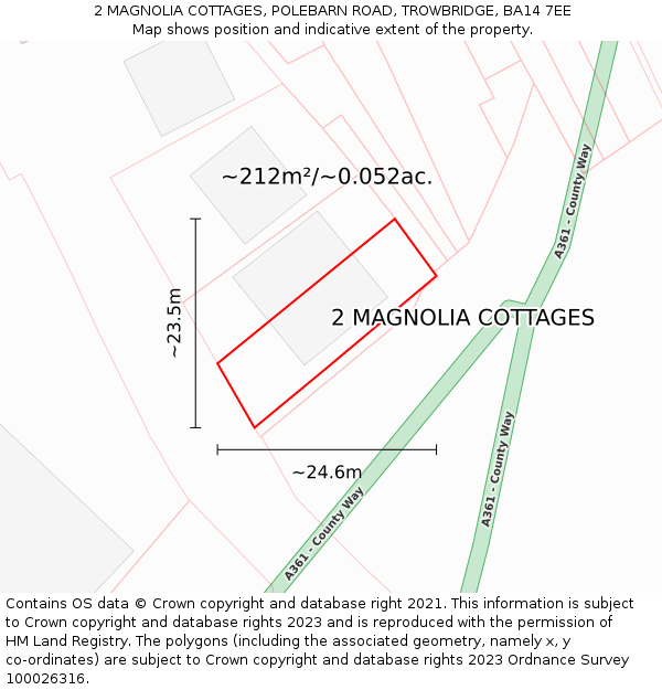 2 MAGNOLIA COTTAGES, POLEBARN ROAD, TROWBRIDGE, BA14 7EE: Plot and title map